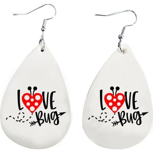 2021 New Love Bug Earrings Valentines Day Gift Faux Leather Glitter Layers Teardrop