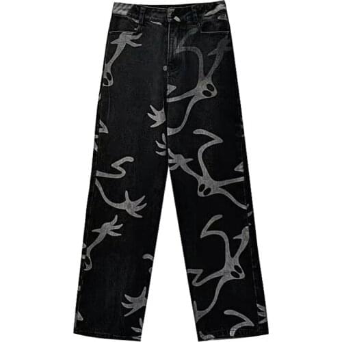 New Jeans Women Trousers Harajuku Cotton Vintage Man Jeans Cartoon Anime Print Loose High Waist Wide Leg Pants Cowboy Straight