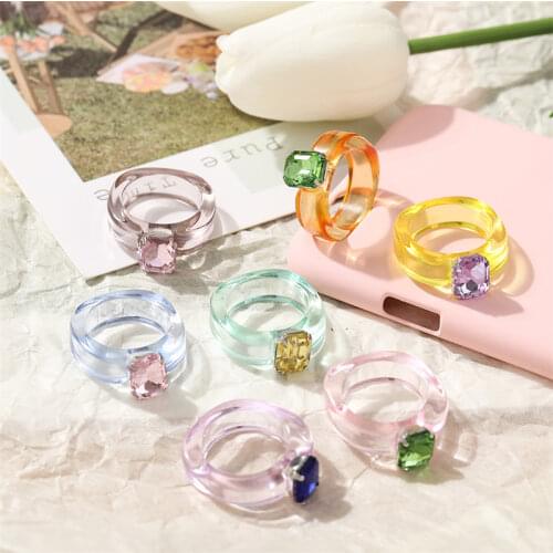 IF ME New Ins Colorful Jelly Crystal Transparent Resin Acrylic Rings for Women girl Korean Trendy Party Jewelry Female Accessory