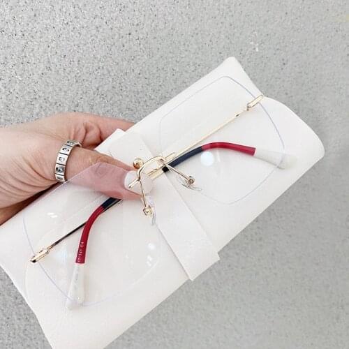 2020 New Frameless Myopia Glasses Fashion Anti-blue Light Net Red Solid Color With Two-color Temples Myopia Unisex Glasses Frame