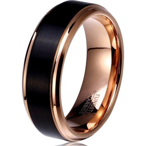 Wholesale (5pcs/lot) 8mm / 6mm Black Rose Gold Tungsten Carbide Rings Men Women Fashion Wedding Band Full Size 5 to 14