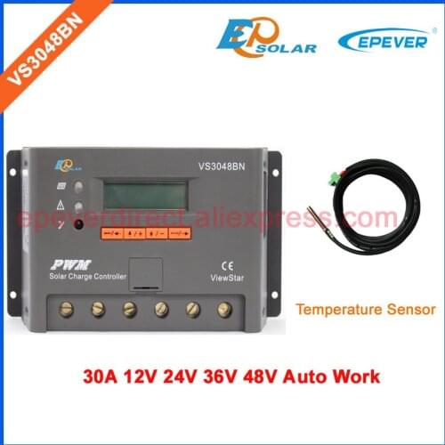 PWM Controller for solar panels system VS3048BN LCD display Screen temperature sensor 30A 30amps 12V/24V/36V/48V work EPEVER