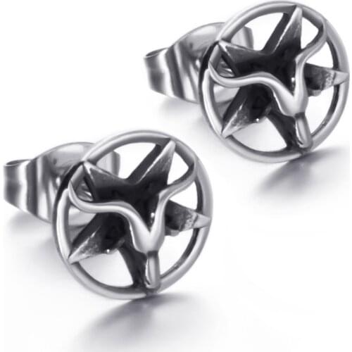 Baphomet Goat Satanic Inverted Pentagram Stud Earring Seal of Satan Sigil of Lucifer Devil Demon Stainless Steel Earring