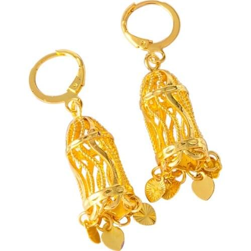 African gold color drop earrings for women girls arabic Nigeria Ghana jewelry gifts with heart small pieces