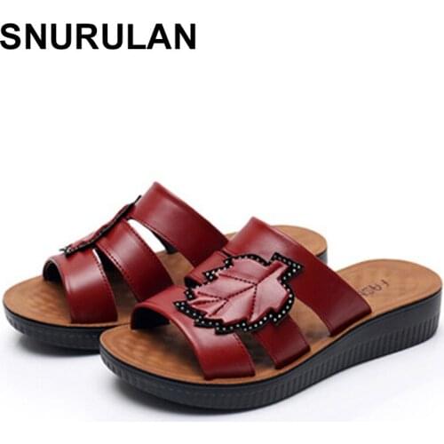 SNURULAN Summer women genuine leather sandals fashion soft comfortable outdoor ladies flat shoes shoes women open toe casual