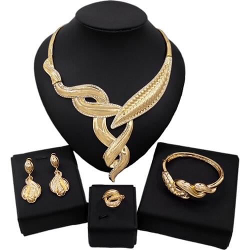 Yulaili Nigeria Wedding Jewelry Sets Bridal Fashion Necklace Drop Earrings Charm Bracelet Ring for Women Accessoreis Wholesale