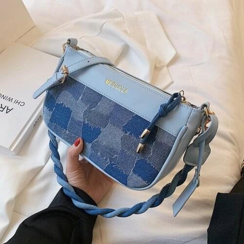 Trends Womens PU Leather Denim Flap Crossbody Bag 2021 Summer Fashion Simple Retro Baguette Shoulder Purses and Handbags