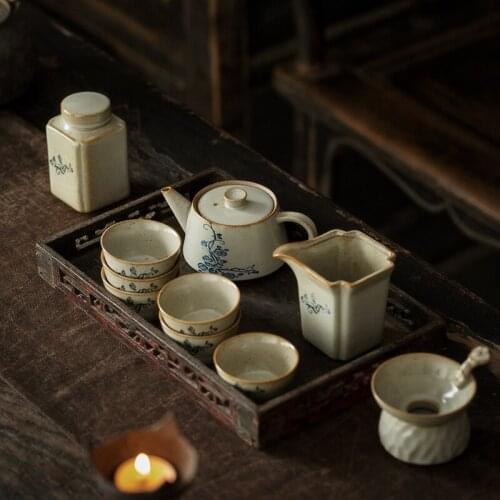 Japanese Tea Set Household Ceramic Retro Flambe Kung Fu Tea Teaware Water Storage Tea Tray Teapot Tea Cup Complete Set