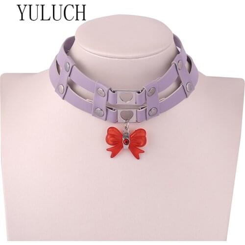 YULUCH Butterfly pendant pu necklace for girls activity button leather jewelry woman elegant party accessories woman necklace