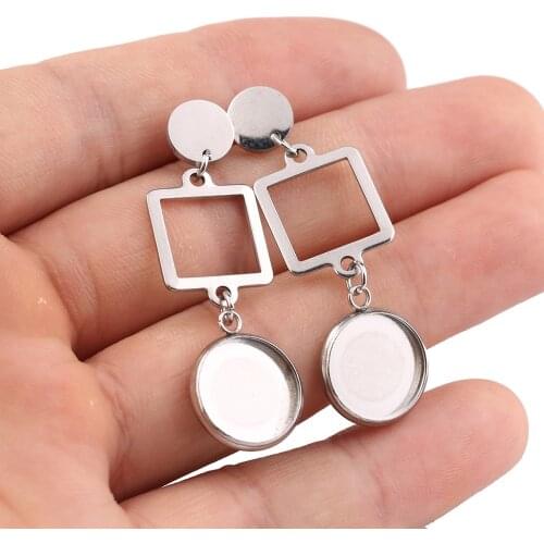 Reidgaller 5pairs stainless steel 12mm cabochon earring base studs diy blank earrings settings for jewelry making