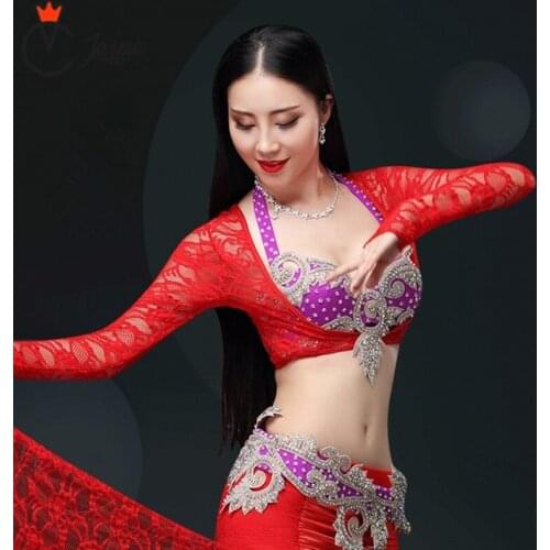 Women belly dance lace Dancewear Long Sleeves Jacket Bottoming High elasticity Shirt Bodysuit Chest Support (Jacket only)