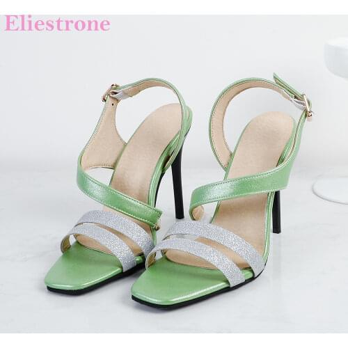 2021 Summer New Rome Green Pink Women Sandals Sexy High Thin Heels Office Lady Party Shoes Big Small Size 10 30 43 46 48