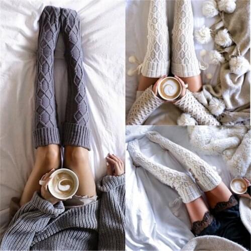 Women Stockings Knit Extra School Girl Stocking Winter Cable Knit Over knee Long Boot Thigh High Warm Stockings