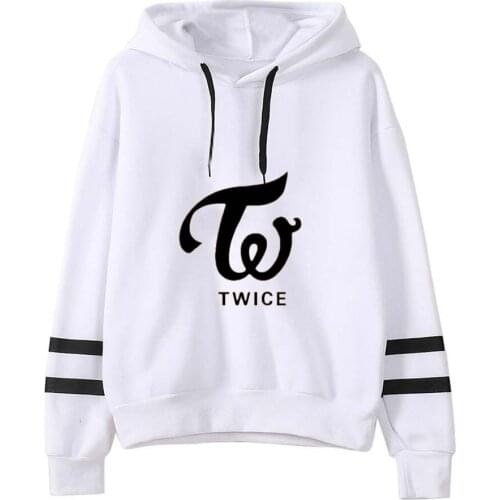 Harajuku Striped Sweatshirts K Pop TWICE MOMO TZUYU NAYEON JIHYO Kpop White Clothes Women Long Sleeve Pullovers Hoodie Outerwear