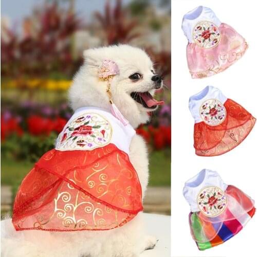 Pet Wedding dress princess dress Dog Dress Through yarn Embroidery Printing Round Neck Polyester Chinese Style Pet Skirt Party
