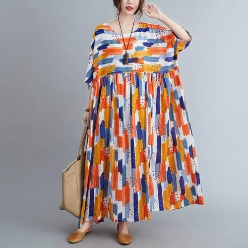 Big Size Summer Beach Boho Ladies Dresses For Women Vestidos Mujer 2021 Cotton Printed Long Loose Korean Maxi Dress Pockets Robe