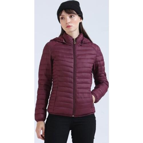 Winter Women Padded Jacket Slim Short Parka With Detachable Hood Invisible Zipper Outdoor Warm Clothes Portable Ultralight Coat