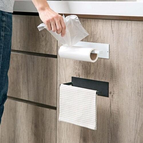 1PC Carbon Steel Paper Towel Rack Free Punch Paper Towel Shelf Kitchen Paper Rack Storage Rack Roll Paper Rack