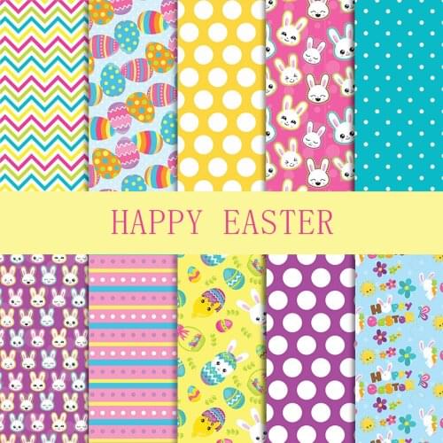 Happy Easter 10Pcs 25/50cm 100% Cotton Bunny Egg Decoration Cloth Digital Printing Patchwork Cloth DIY Handmade Sewing Quilting