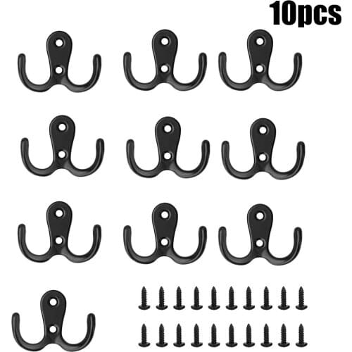 10pcs Double Prong Robe Hooks Coat Hooks Vintage Wall Metal Clothes Hooks With 20 Screws Modern Minimalist Style