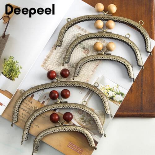 2pcs 12.5/16.5/20.5CM Wood Bead Head Metal Embossed Purse Frame for Bag Handles Wallet Kiss Clasps Diy Hardware Sewing Accessory