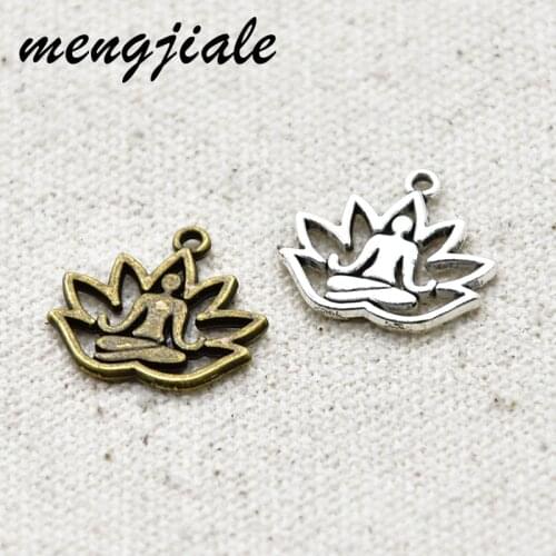 25pcs Two color alloy metal Lotus Flower charms OM Yoga Pendants For DIY Jewelry bracelet making 18*17mm