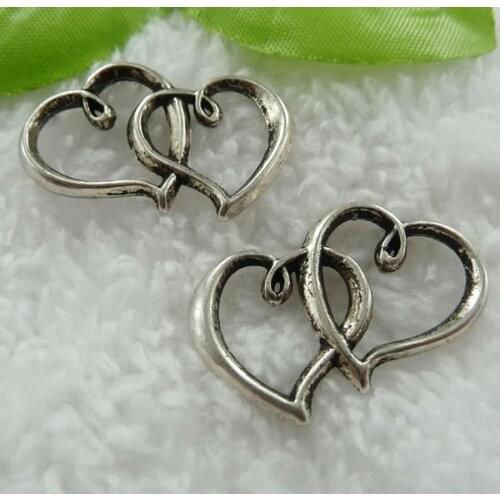 96 pieces antique silver heart connector 32x20mm #567