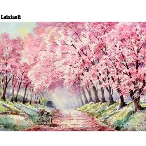 New 5d diy full square/ round diamond painting,Pink forest tree cross stitch diamond embroidery diamond mosaic Picture by number