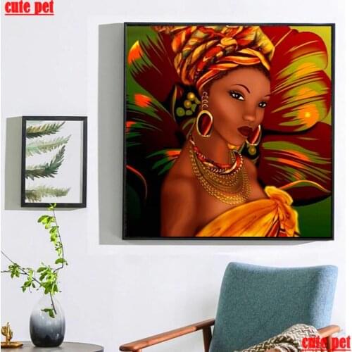 Cute pet DIY Diamond Painting African black woman Full Square Round Drill Rhinestone Diamant Cross Stitch Embroidery Home decor