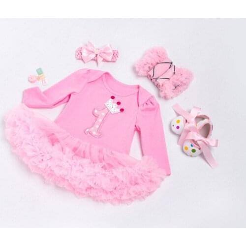 Baby Birthday Set Long Sleeve Roupas Infantis Bebes 1st Children Outfit Romper Lace Tutu Dress Girls Newborn Party Clothing Sets