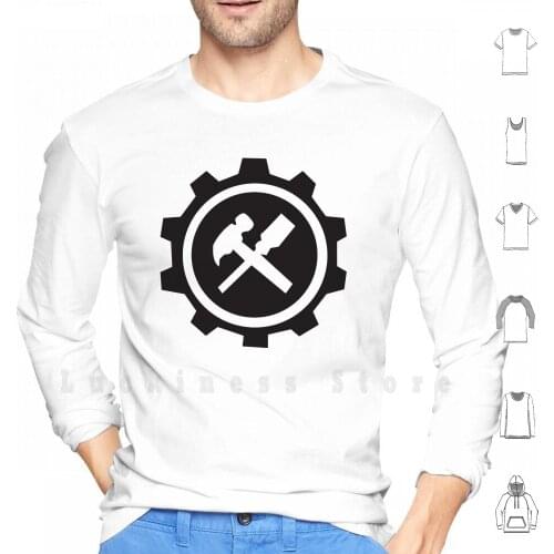 Tools Hoodie Long Sleeve Black Tools Abstract Symbol Internet Sign Unusual Logo Icon Circle Engineering Gear Hammer
