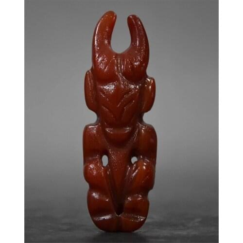 Hongshan Culture Agate Sun God Statue Jade Crafts Home Decoration