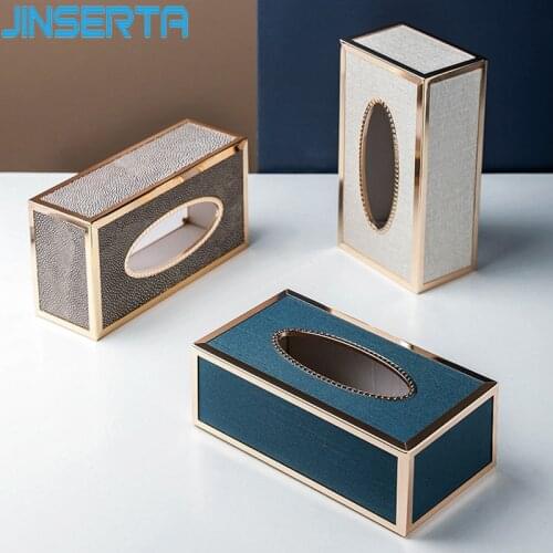 JINSERTA PU Leather Tissue Box Paper Container Napkin Box Luxury Rectangle Home Living Room Restaurant Car Paper Box