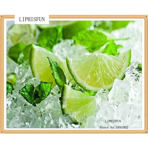 Ice Cubes Green Lemon Crafts Decorative Painting Diy Diamond Drill Square Full Of Diamond Embroidery