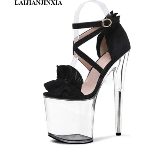 LAIJIANJINXIA New Sexy Crystal Platform 20 Cm High-heeled Fashion Model Sandals Plus Size 46 Ankle Strap High Heel Womens Shoes