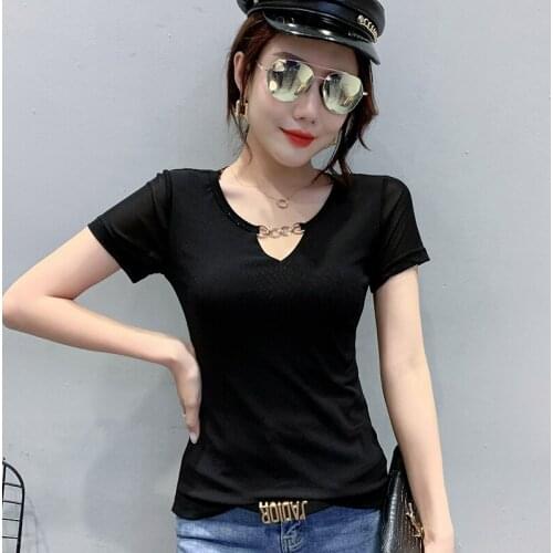 Summer Casual T-shirt Fashion Mesh beautiful back sexy Short sleeve V-neck Top Women T Shirt Plus Size