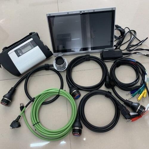 MB star C4 multiplexer five cables with used laptop CF-AX2 i5 8G SD connect C4 auto diag software 2020 480G mini SSD