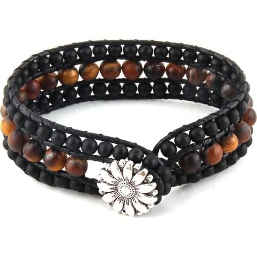 Fashion Beaded Jewelry Bracelet Handmade Black/Tiger Eye Natural Stone Wrap Bracelets Bangles For Men or Women Drop Ship