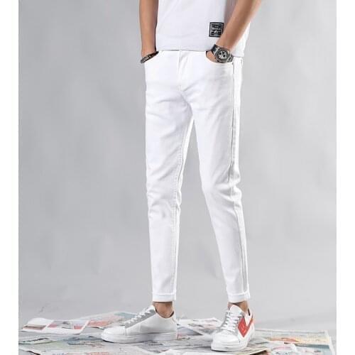 2021 New Men Stretch Skinny Jeans Fashion Casual Slim Fit Denim Trousers Blue Black White Sky blue Pants Male Brand Clothes