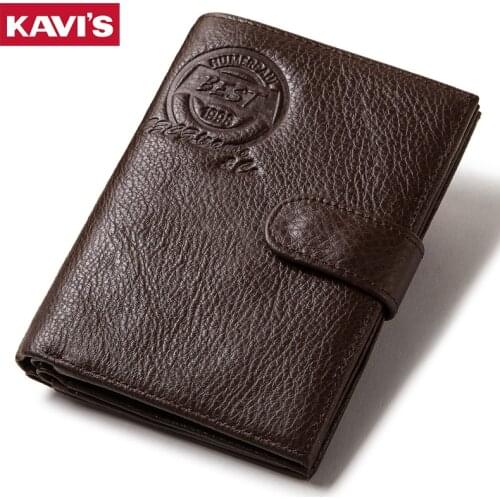 KAVIS New Genuine Cowhide Leather Wallet Men Passport Cover Male Coin Purse Card Holder Travel Credit Walet Business for Boys