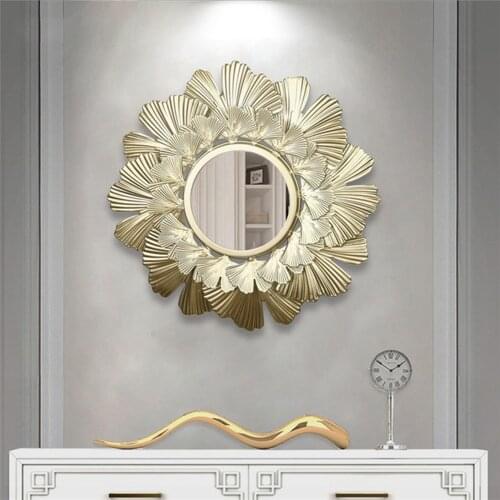 Wall-Mounted Mirror Round Frame Decorative Wall-Mounted Mirror Gold Leaf Wall-Mounted Mirror Living Room Decoration GQ