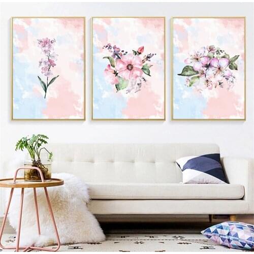 Nordic Leaf Flower Plant Canvas Painting Butterfly Wall Art Poster Pink Blue Floral Art Prints Modern Pictures Living Room Decor