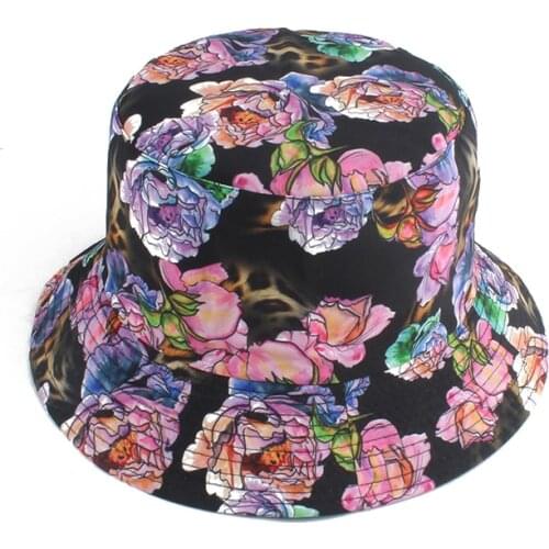 Women Bucket Fishing Hat Sunscreen Sun Cap Panama Flower Print Bob Hat Double-sided Wear Summer Fisherman Hat