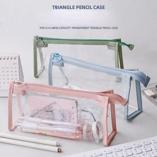 Japanese High Capacity Water Proof Transparent Pencil Case Back To School School Supplies Student Stationery Pvc Storage Bag