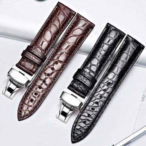 Genuine Crocodile Leather Watchband 18mm 19mm 20mm 21mm 22mm Watches Strap Coffee Black Butterfly Buckle Watch Band