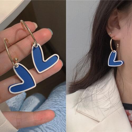 Fashion Sky Blue Color Heart Geometric Drop Earring for Women Brincos Vintage Gold White Earring 2021 Irregular Korean Jewelry