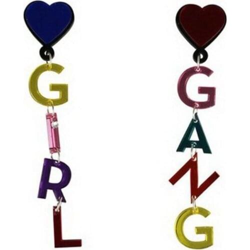 Funny Colorful Acrylic Funny Drop Earrings English Letter Let us Dance Girl Gang Dangle Earrings Women Fashion Jewelry E56A