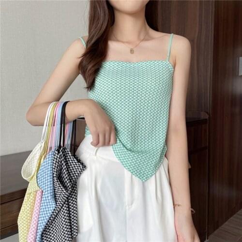 Plaid Camisole Top Summer Women Elastic Irregular Tank Crop Tops Girls Sexy Bellyband Sleeveless Tee shirts Camis For Female