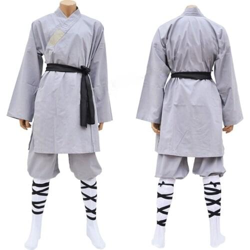 Grey/Orange Cotton Shaolin Uniform Wushu kung fu clothing uniform Buddhist Robe Martial arts training Tai chi Kung fu Suit