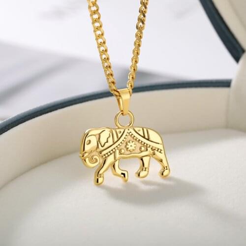 Vintage Elephant Pendant Gold Kpop Stainless Steel Necklace Punk Lady Choker Jewelry 2020 Chain On The Neck Accessories Gifts